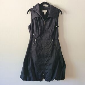 Joseph Ribkoff Full Zip Bubble Hem Dress Size 8 Black Cinch Waist‎ Zip Pockets